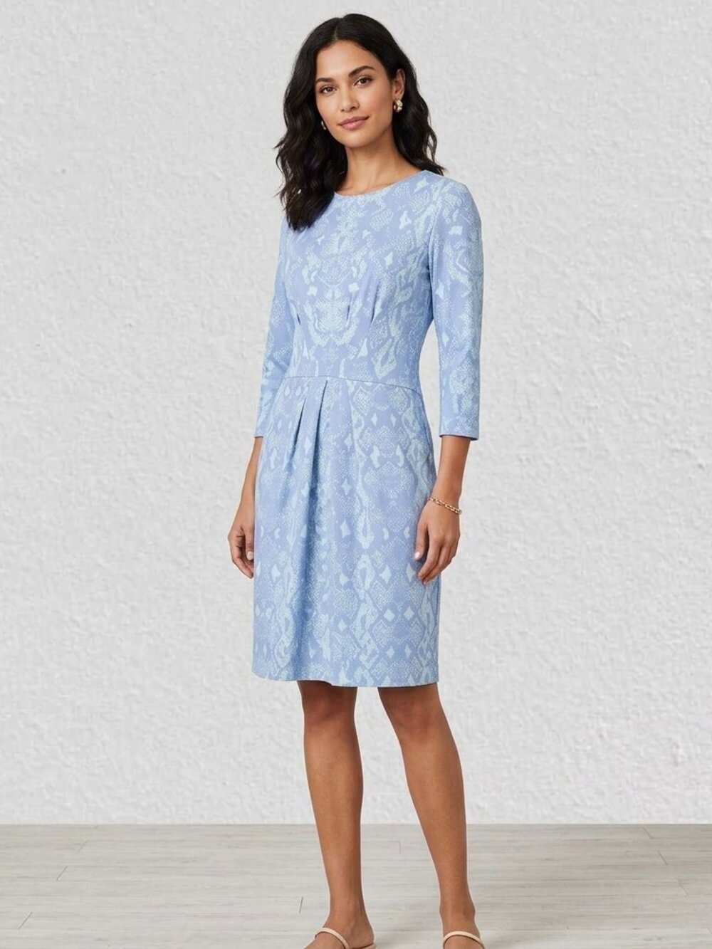 J. McLaughlin Catalina Cloth Stretch Blue Piton 3/4 Sleeve Sheath Dress Size XL